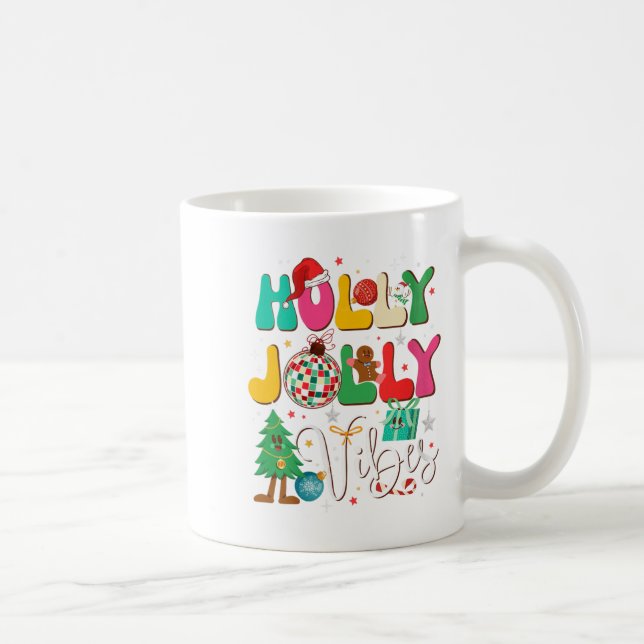 Womens Groovy Holly Xmas Jolly Christmas Vibes Mer Coffee Mug (Right)