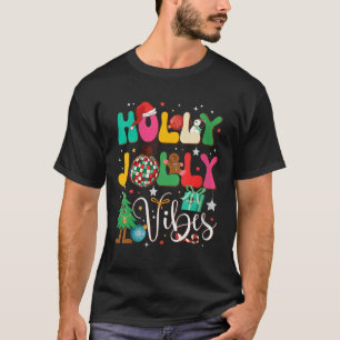 Womens Groovy Holly Xmas Jolly Christmas Vibes Mer T-Shirt