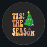 Womens Groovy Tis The Season Christmas Hippie Pine Classic Round Sticker<br><div class="desc">Womens Groovy Tis The Season Christmas Hippie Pine Tree V-neck</div>