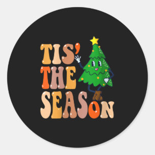 Womens Groovy Tis The Season Christmas Hippie Pine Classic Round Sticker