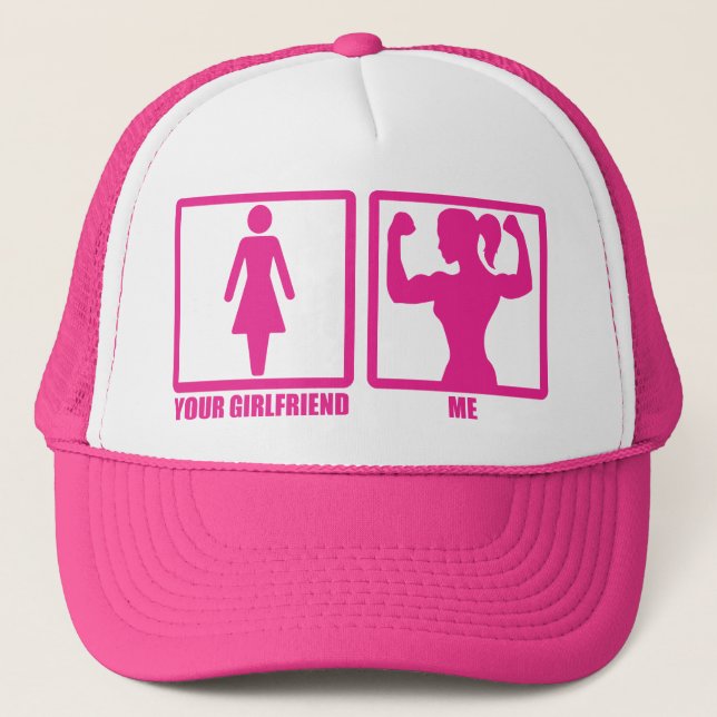 Women's Gym Humour, Does Your Girlfriend Even Lift Trucker Hat (Front)