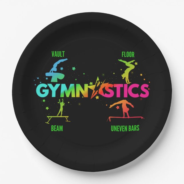 Women's Gymnastics Bars Beam Vault Floor Paper Plate (Front)
