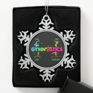 Women's Gymnastics Bars Beam Vault Floor Snowflake Pewter Christmas Ornament