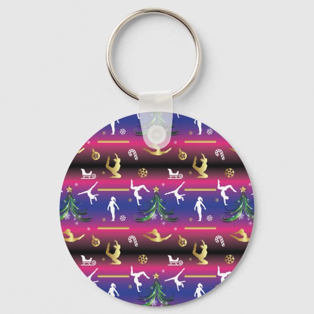 Women's Gymnastics Christmas Tree Key Ring (Front)