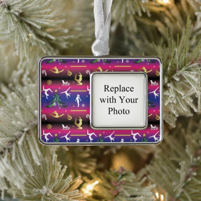 Women's Gymnastics Christmas Tree Silver Plated Framed Ornament (Tree)