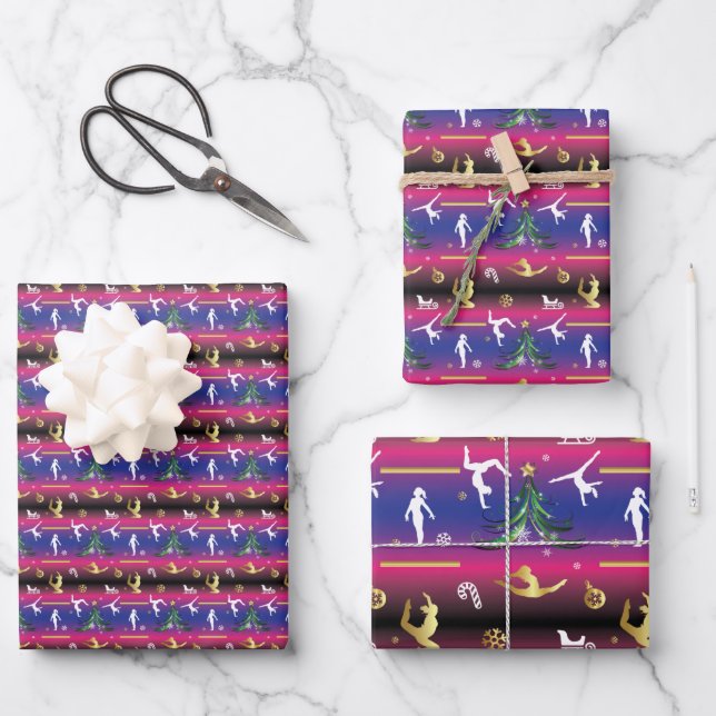 Women's Gymnastics Christmas Tree Wrapping Paper Sheet (Front)