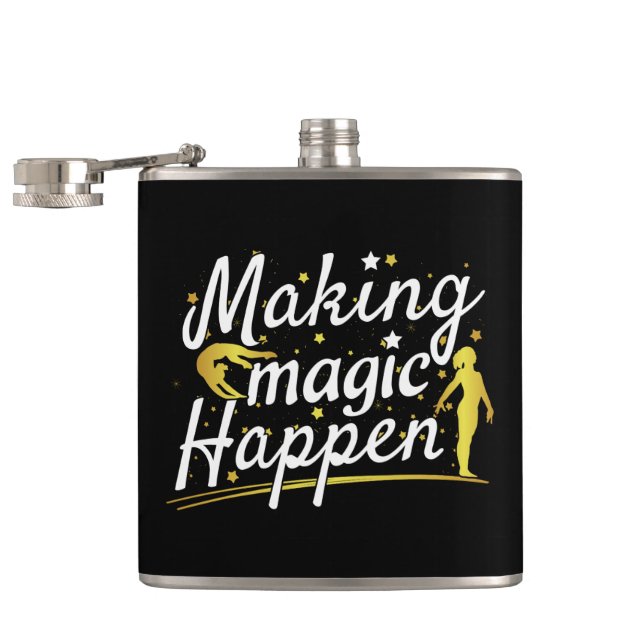 Women's Gymnastics Making Magic Happen Quote Hip Flask (Opened)