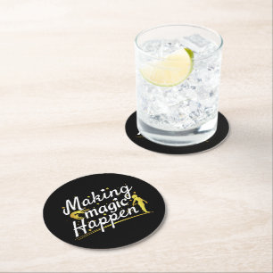 Women's Gymnastics Making Magic Happen Quote Round Paper Coaster
