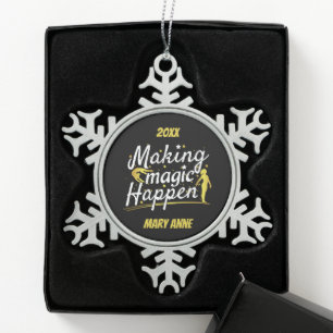 Women's Gymnastics Making Magic Happen Quote Snowflake Pewter Christmas Ornament