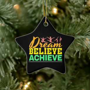 Women's Gymnastics Quote Dream Believe Ceramic Tree Decoration
