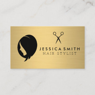 Womens Hair Metallic Gold Shears Salon Business Card