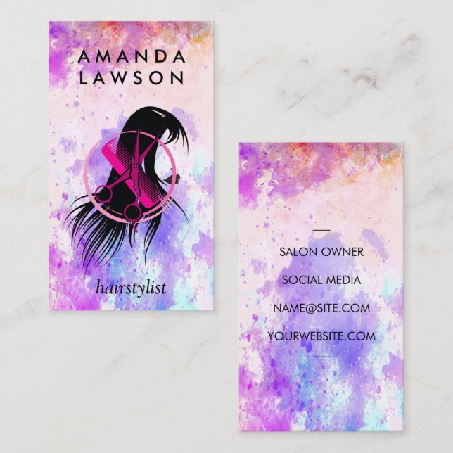 Womens Hair Salon Logo | Watercolor Artistic Business Card (Front/Back)
