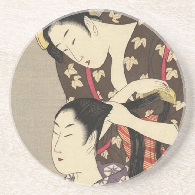 Womens Hairdressing Utamaro Yuyudo Ukiyo-e Art Coaster (Front)