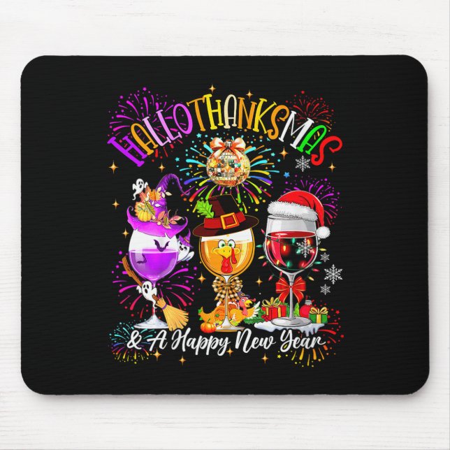 Womens Hallothanksmas &amp; A Happy New Year Firew Mouse Mat (Front)