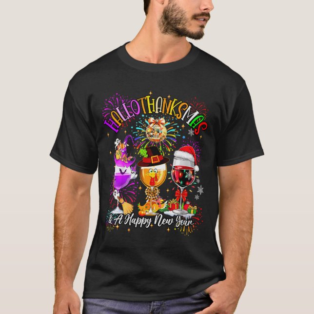 Womens Hallothanksmas &amp; A Happy New Year Firew T-Shirt (Front)