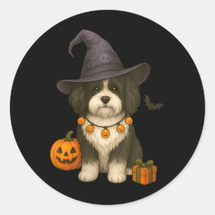 Womens Halloween Black And White Havanese Dog Classic Round Sticker