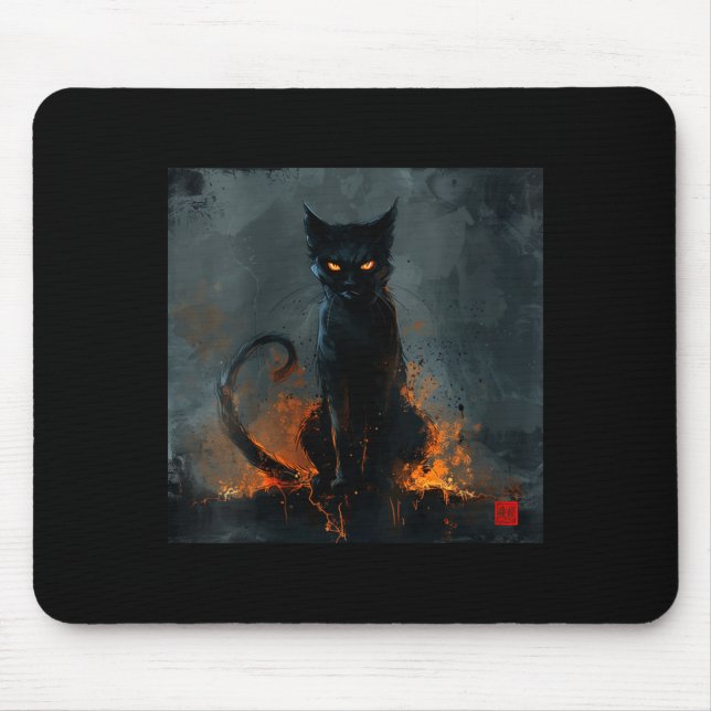 Womens Halloween Black Cat V-Neck Mouse Mat (Front)