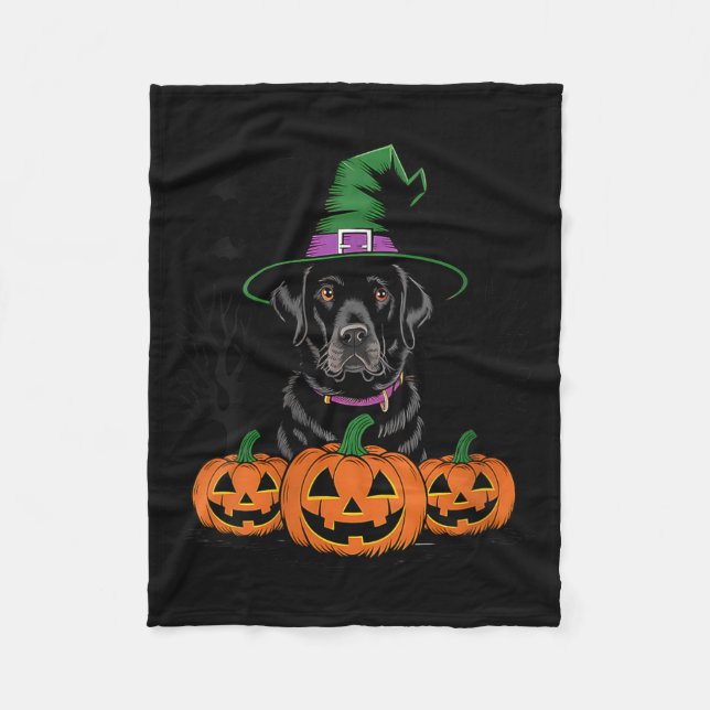 Womens Halloween Black Labrador Retriever Witch Fleece Blanket (Front)
