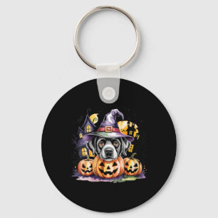 Womens Halloween Black Labrador Retriever Witch Key Ring