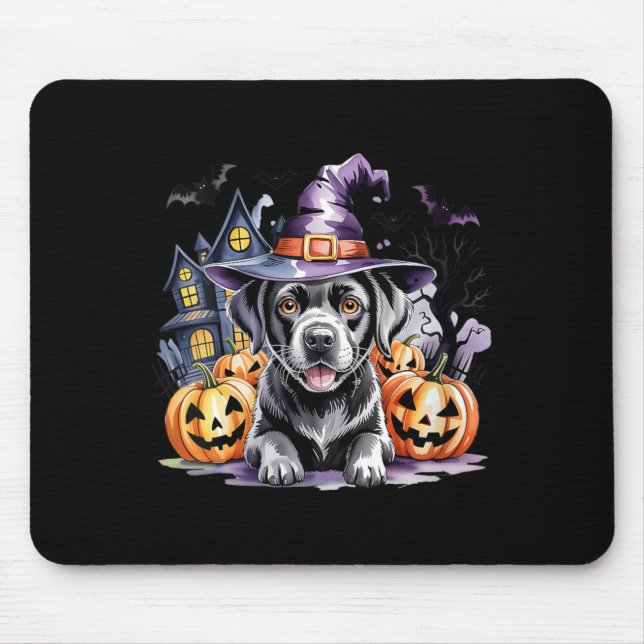 Womens Halloween Black Labrador Retriever Witch Mouse Mat (Front)