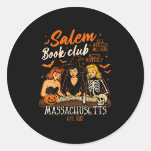 Womens Halloween Book Reading Witch Salem Book Clu Classic Round Sticker