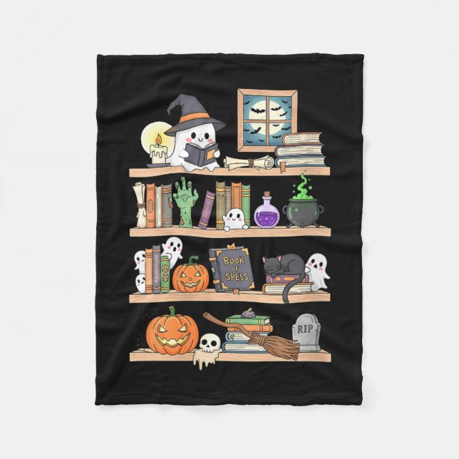 Women's halloween books ghost  fleece blanket (Front)