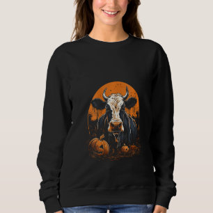 Womens Halloween Cow Pumpkin Funny Scary Farm Anim Sweatshirt