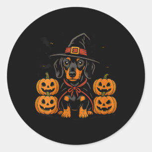 Womens Halloween Dachshund Dog Witch Hat Pumpkin Classic Round Sticker