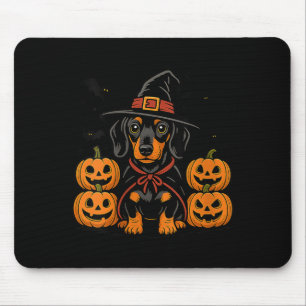 Womens Halloween Dachshund Dog Witch Hat Pumpkin Mouse Mat