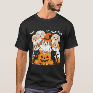 Womens Halloween Dog Dressed As Ghost Funny T-Shirt