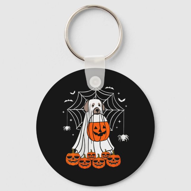 Womens Halloween Dog Ghost V-Neck Key Ring (Front)