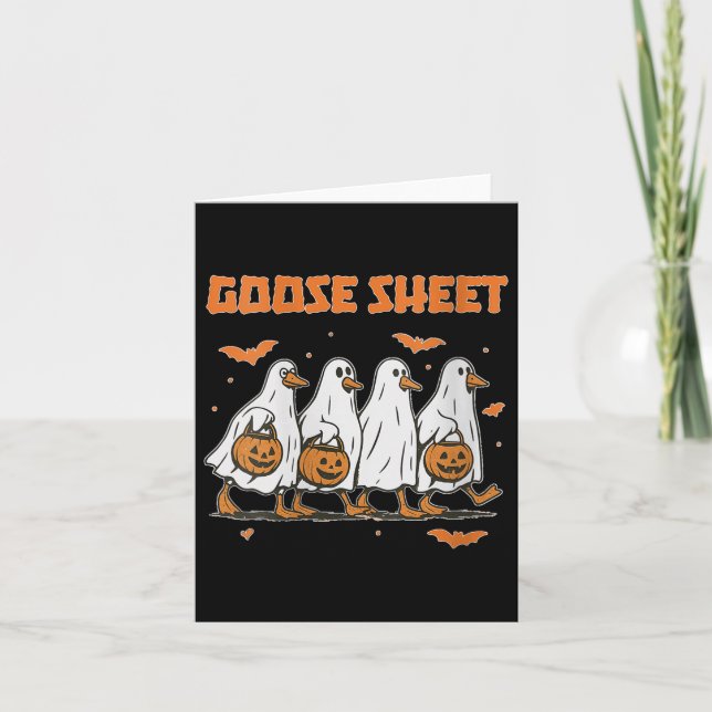 Womens Halloween Fall Goose Sheet Ghost Floral Aut Card (Front)