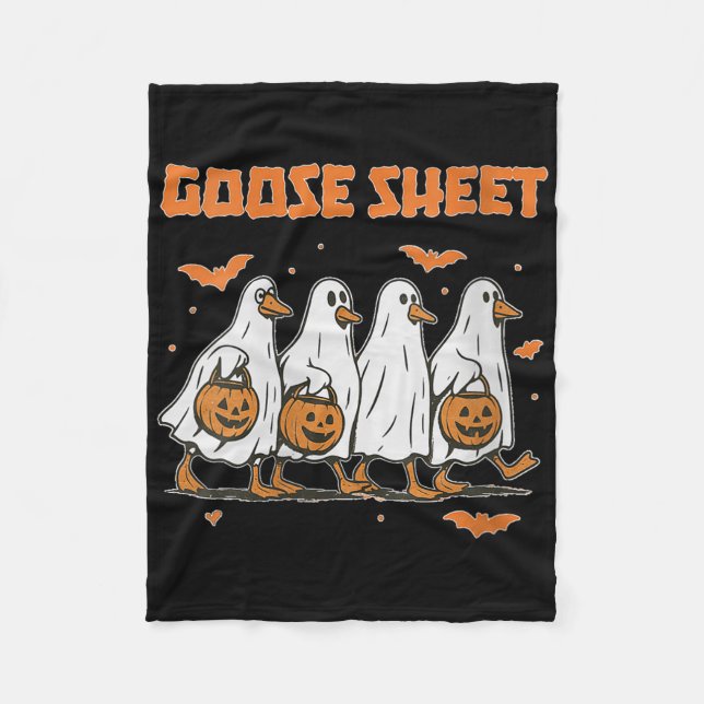 Womens Halloween Fall Goose Sheet Ghost Floral Aut Fleece Blanket (Front)