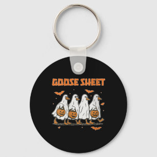 Womens Halloween Fall Goose Sheet Ghost Floral Aut Key Ring