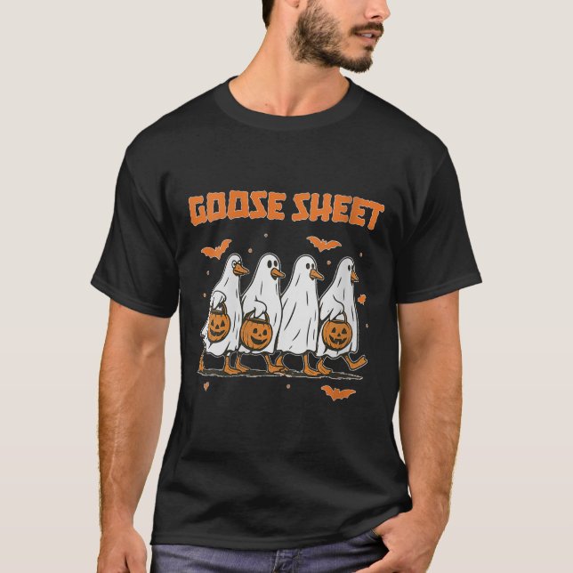 Womens Halloween Fall Goose Sheet Ghost Floral Aut T-Shirt (Front)