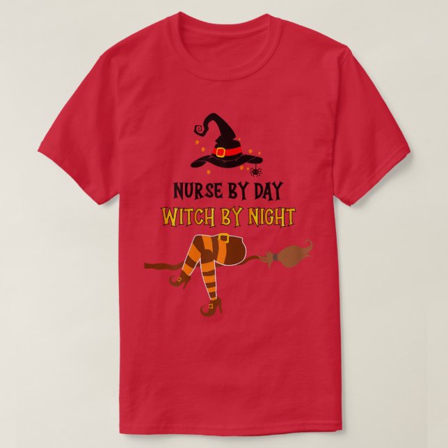 Womens Halloween Funny Nurse By Day Witch By Night T-Shirt (Design Front)
