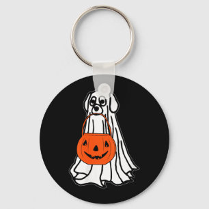 Womens Halloween Ghost Dog V-Neck Key Ring