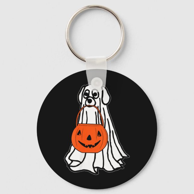 Womens Halloween Ghost Dog V-Neck Key Ring (Front)