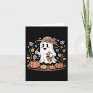 Womens Halloween Ghost In Garden Hat Planting Pump Card