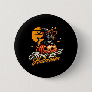 Womens Halloween - Magical Black Cat Witch Pumpkin 6 Cm Round Badge