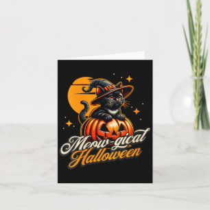Womens Halloween - Magical Black Cat Witch Pumpkin Card