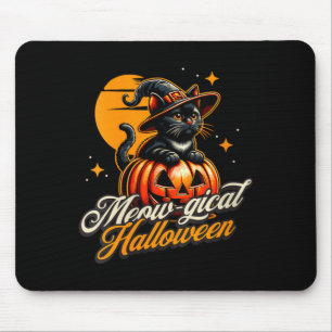 Womens Halloween - Magical Black Cat Witch Pumpkin Mouse Mat