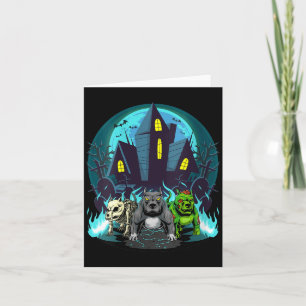 Womens Halloween Pitbulls Zombie Skeleton Black Card
