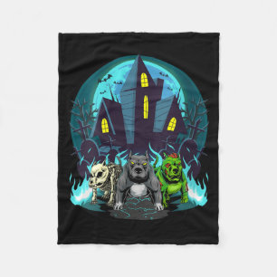 Womens Halloween Pitbulls Zombie Skeleton Black Fleece Blanket