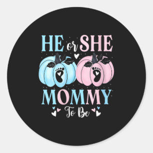 Womens Halloween Pumpkin Gender Reveal He Or She M Classic Round Sticker