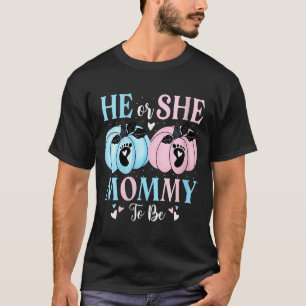 Womens Halloween Pumpkin Gender Reveal He Or She M T-Shirt