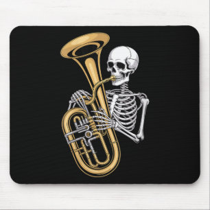 Womens Halloween Skeleton Tuba Tubist V-neck  Mouse Mat