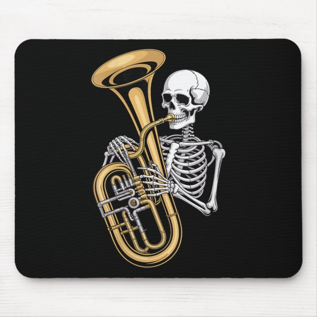 Womens Halloween Skeleton Tuba Tubist V-neck  Mouse Mat (Front)