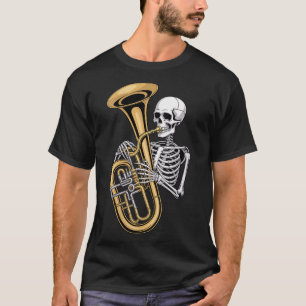 Womens Halloween Skeleton Tuba Tubist V-neck  T-Shirt