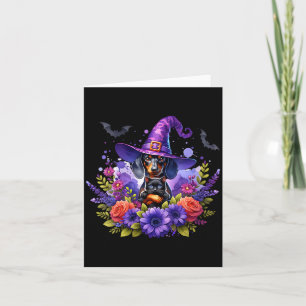 Womens Halloween Spooky Witchy Dachshund Dog Black Card